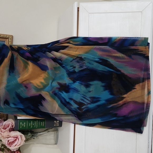 Multicolor Abstract Retro Women's Dress Size 8 Watercolor Unique Vintage - Picture 4 of 12